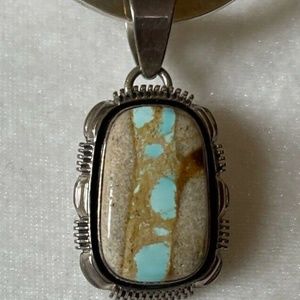 Navajo Handmade Sterling Silver Boulder Turquoise Pendant - Leo Yazzie SIGNED!